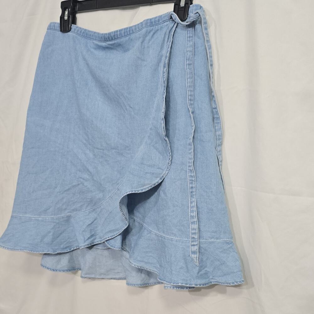 J.CREW Mercantile Womens M Light Blue Denim Wrap Ruffle Tie Skirt - Picture 2 of 7